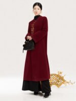 Chinese Style Wool Coat for Women – Red & Black Statement Winter Outerwear - Image 5