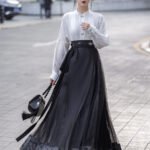 Embroidery Black Long Dress Chinese Modern Hanfu