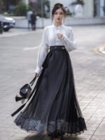 Embroidery Black Long Dress Chinese Modern Hanfu