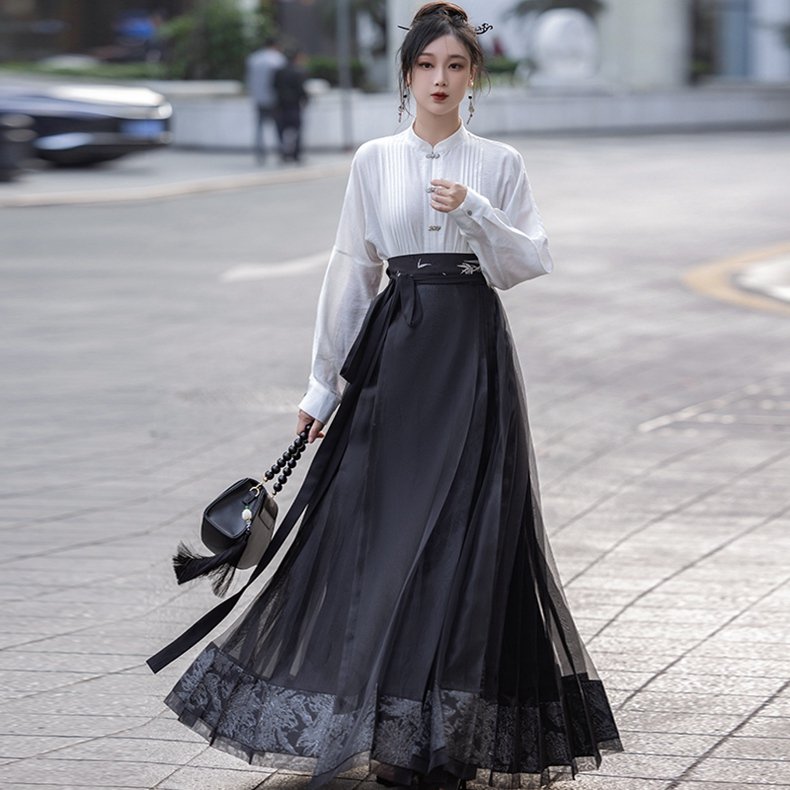 Embroidery Black Long Dress Chinese Modern Hanfu
