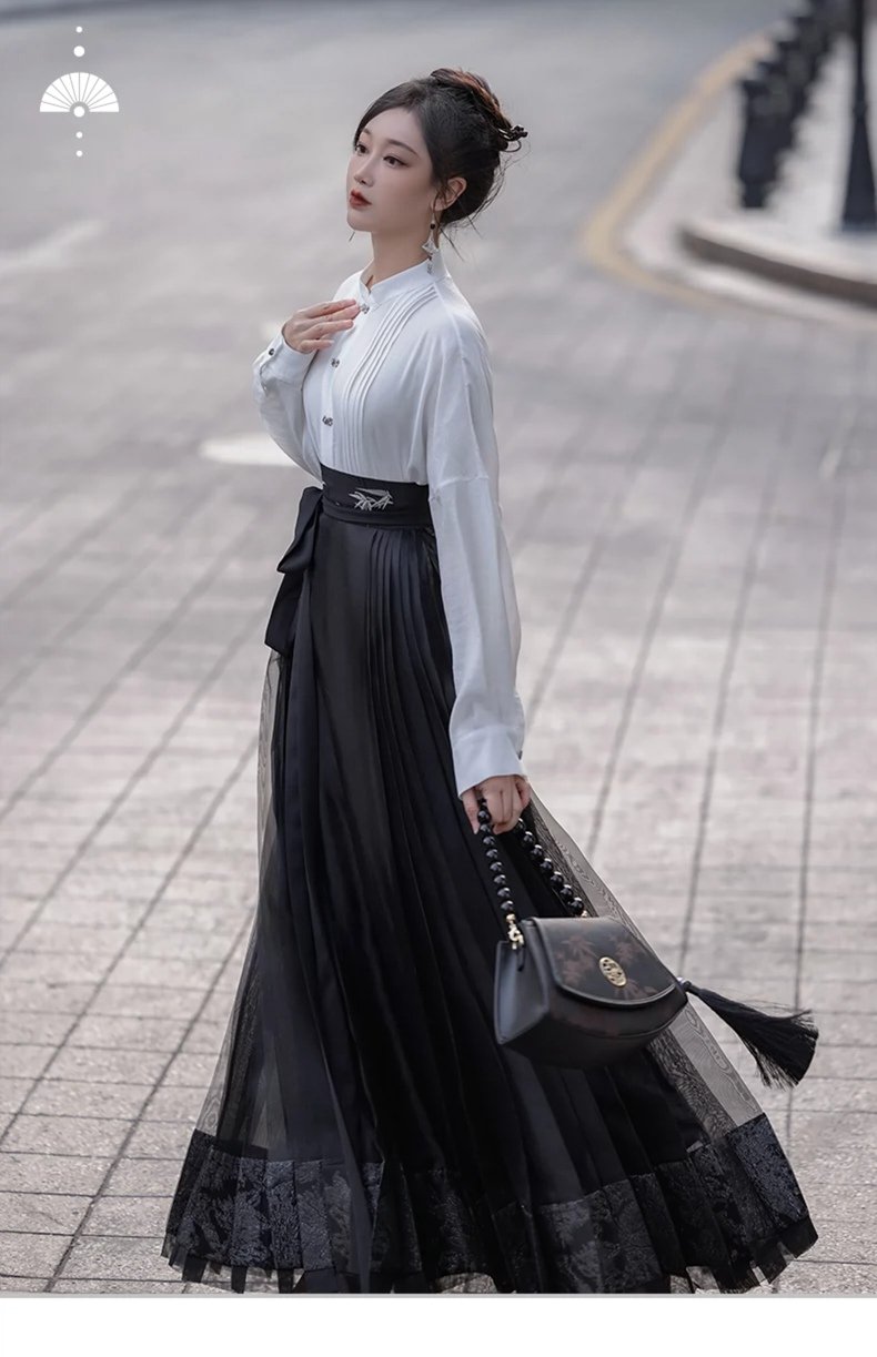 Embroidery Black Long Dress Chinese Modern Hanfu