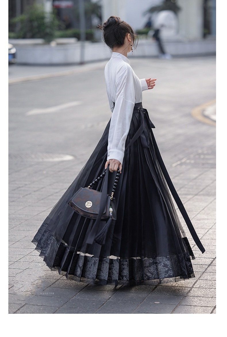 Embroidery Black Long Dress Chinese Modern Hanfu