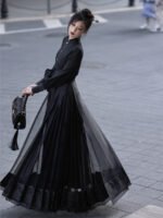 Embroidery Black Long Dress Chinese Modern Hanfu - Image 4
