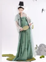 Chinese Tang Dynasty Hanfu Modern Green Hanfu Dress