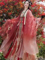 Red Hanfu Dress – Embroidered Fairy Flowing Chinese Outfit Set - Image 4
