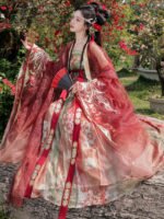 Red Hanfu Dress – Embroidered Fairy Flowing Chinese Outfit Set