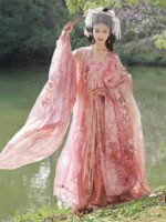 Pink Hanfu Dress – Fairy Embroidered Flowing Chinese Outfit Set - Image 3