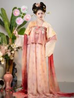 Tang Dynasty Hanfu Dress – Pink Ruqun Traditional Chinese Outfit with Shawl - Image 5