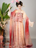 Tang Dynasty Hanfu Dress – Pink Ruqun Traditional Chinese Outfit with Shawl