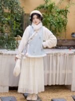 Soft Winter Outfit Embroidered Fleece Vest & Lace Skirt Set - Image 3