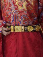 Ming Style Hanfu Leather Belt – Wide 5cm Adjustable Waist Belt for Performance & Photography