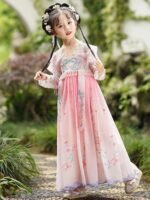 Kids Hanfu Dress with Embroidered Floral Design - Image 4