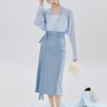 Lightweight Outfit Set Women Chiffon Cardigan Strap Top & Wrap Skirt