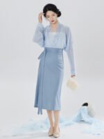 Lightweight Outfit Set Women Chiffon Cardigan Strap Top & Wrap Skirt