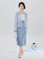Lightweight Outfit Set Women Chiffon Cardigan Strap Top & Wrap Skirt - Image 3