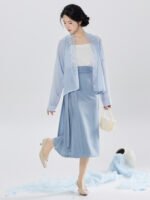 Lightweight Outfit Set Women Chiffon Cardigan Strap Top & Wrap Skirt - Image 4