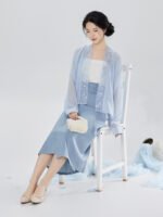 Lightweight Outfit Set Women Chiffon Cardigan Strap Top & Wrap Skirt - Image 5