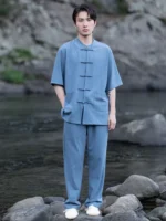 Men’s Chinese Summer Outfit – Short Sleeve Shirt & Pants Set