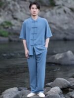 Men’s Chinese Summer Outfit – Short Sleeve Shirt & Pants Set - Image 3