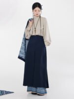 Modern Chinese Outfits Three-Piece Set Pleated Jacket Top & Wide-Leg Pants - Image 5