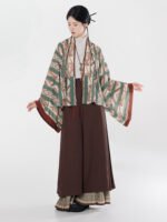 Modern Chinese Outfits Three-Piece Set Pleated Jacket Top & Wide-Leg Pants