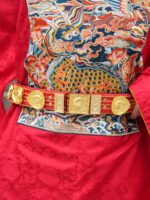 Red Ming Style Hanfu Waist Belt – Wide 5cm Flying Fish Pattern Belt for Performance & Photography