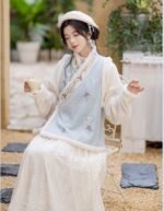Soft Winter Outfit Embroidered Fleece Vest & Lace Skirt Set - Image 2