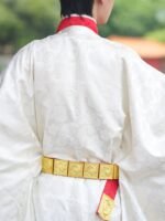 Song Style Hanfu Belt – Wide 5cm Red & Gold Leather Belt for Performance & Photography - Image 4