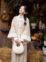 Winter Hanfu Outfit Embroidered Jacket & Wide-Leg Pants Set