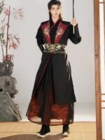 Men’s Wuxia Hanfu Set with Embroidered Vest – Red & Black - Image 3