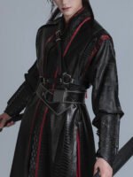Wuxia Style Hanfu Leather Waist Corset – Adjustable Wide Waist Cincher for Performance & Cosplay