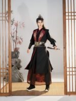 Men’s Wuxia Hanfu Set with Embroidered Vest – Red & Black - Image 4