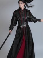 Wuxia Style Hanfu Leather Waist Corset – Adjustable Wide Waist Cincher for Performance & Cosplay - Image 2
